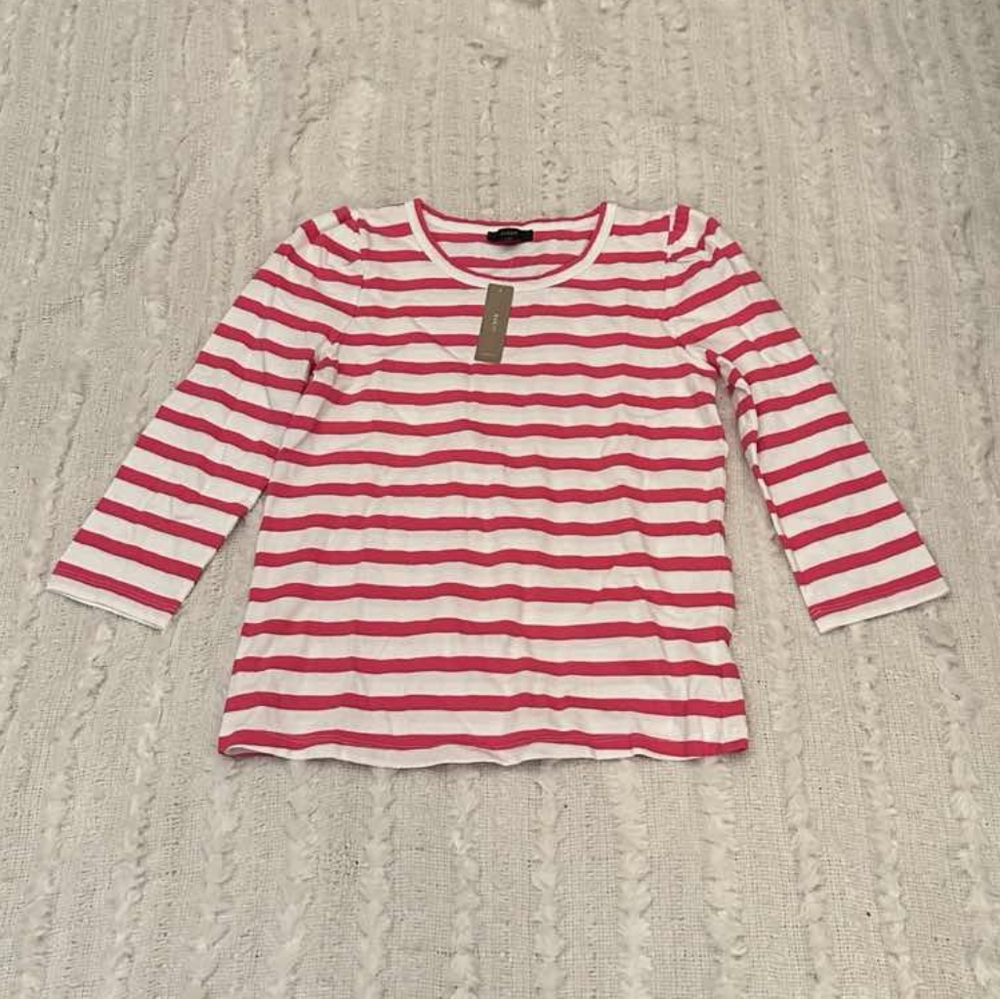 J Crew Pink white stripe 3/4 puff sleeve top puff sleeve size XS